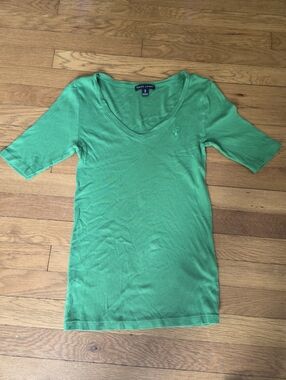 Ralph Lauren Green V-Neck Cotton T-Shirt | Size M